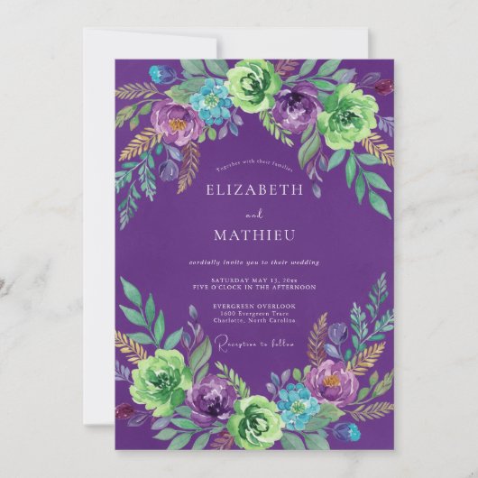 Invitation Mariage Améthyste Turquoise Ranunculus Eucalyptus (Devant)