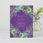 Invitation Mariage Améthyste Turquoise Ranunculus Eucalyptus (Debout devant)
