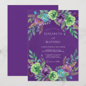 Invitation Mariage Améthyste Turquoise Ranunculus Eucalyptus (Devant / Derrière)