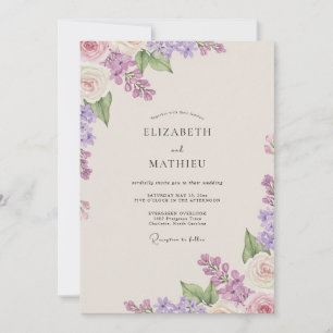 Invitation Mariage Améthyste Wisteria Beige Côté Mer
