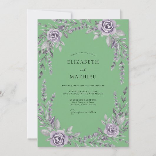 Invitation Mariage Améthyste Wisteria Menthe (Devant)