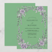 Invitation Mariage Améthyste Wisteria Menthe (Devant / Derrière)
