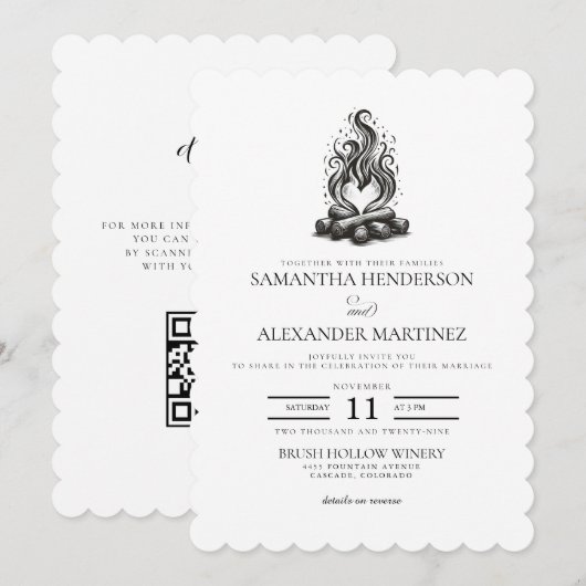 Invitation Mariage Amour de Feu de Camp (Devant / Derrière)