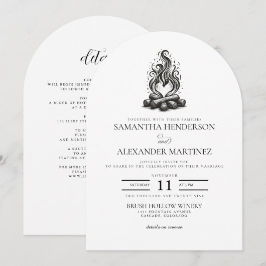 Invitation Mariage Amour de Feu de Camp (Devant / Derrière)
