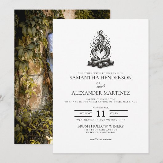 Invitation Mariage Amour de Feu de Camp (Devant / Derrière)