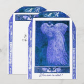 Invitation MARIAGE AMOUR PAON INITIALES Bleu Blanc (Devant / Derrière)