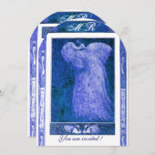 Invitation MARIAGE AMOUR PAON MONOGRAMME Bleu Blanc (Devant / Derrière)