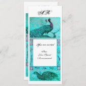 Invitation MARIAGE AMOUR PAONS INITIALES bleu blanc (Devant / Derrière)