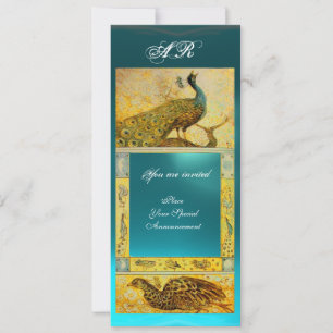 Invitation MARIAGE AMOUR PAONS MONOGRAMME marron bleu jaune