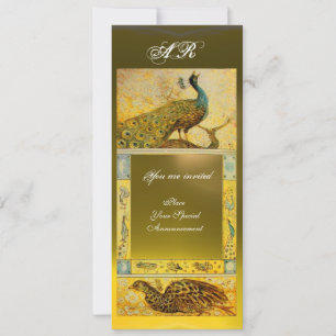 Invitation MARIAGE AMOUR PAONS MONOGRAMME ,marron vert jaune
