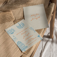 Mariage Amusant Dessiné à la Main Orange Bleu
