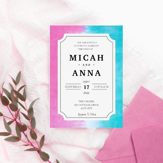 Invitation Mariage amusant et moderne rose et bleu Ombre