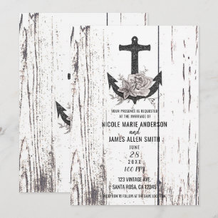 Invitation Mariage Ancrage de Plage Côtière en Bois Rustique