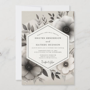 Invitation Mariage Anémone à l'encre en nuances de gris