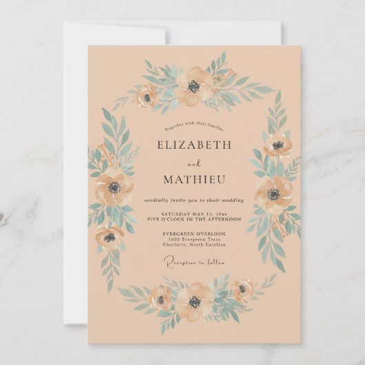 Invitation Mariage Anémone Abricot Aqua (Devant)