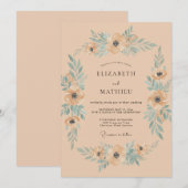Invitation Mariage Anémone Abricot Aqua (Devant / Derrière)