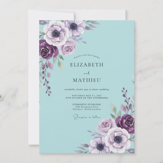 Invitation Mariage Anémone Aqua Abricot (Devant)