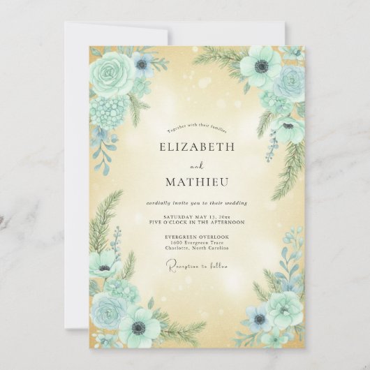 Invitation Mariage Anémone Aqua Champagne (Devant)