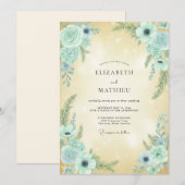 Invitation Mariage Anémone Aqua Champagne (Devant / Derrière)