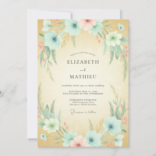 Invitation Mariage Anémone Aqua Champagne (Devant)
