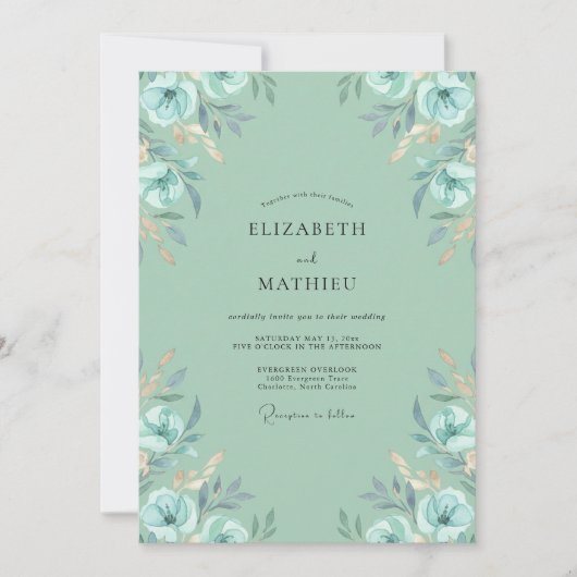 Invitation Mariage Anémone Aqua Menthe (Devant)