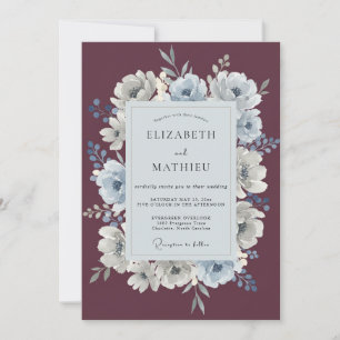 Invitation Mariage Anémone Ardoise prune