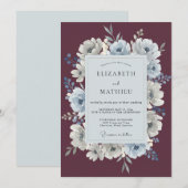 Invitation Mariage Anémone Ardoise prune (Devant / Derrière)