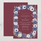Invitation Mariage Anémone Ardoise Vin (Devant / Derrière)