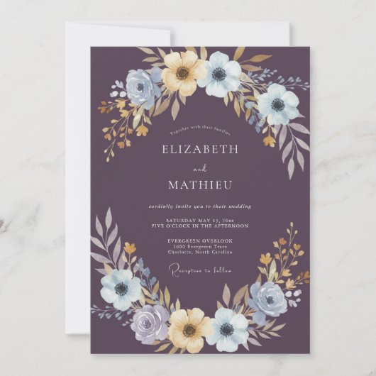 Invitation Mariage Anémone Azur Plum (Devant)
