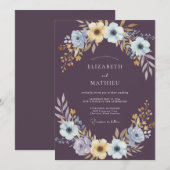 Invitation Mariage Anémone Azur Plum (Devant / Derrière)