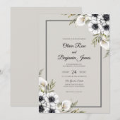 Invitation Mariage Anémone Blanc Crème (Devant / Derrière)