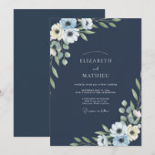Invitation Mariage Anémone Blanc de Minuit (Devant / Derrière)