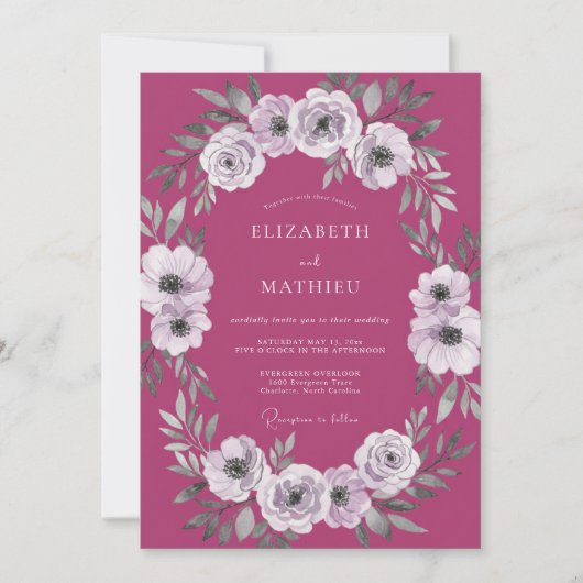 Invitation Mariage Anémone Blanche Mauve (Devant)