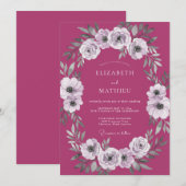 Invitation Mariage Anémone Blanche Mauve (Devant / Derrière)