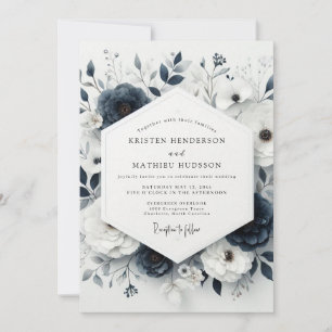 Invitation Mariage Anémone Bleu Ardoise Maussade