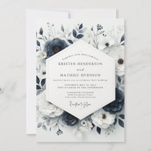 Invitation Mariage Anémone Bleu Ardoise Maussade (Devant)