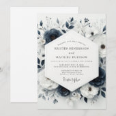 Invitation Mariage Anémone Bleu Ardoise Maussade (Devant / Derrière)