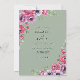 Invitation Mariage Anémone Céladon Magenta