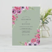 Invitation Mariage Anémone Céladon Magenta (Debout devant)