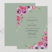 Invitation Mariage Anémone Céladon Magenta (Devant / Derrière)