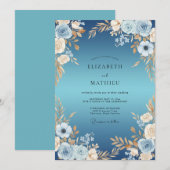 Invitation Mariage Anémone Champagne Bleuet (Devant / Derrière)