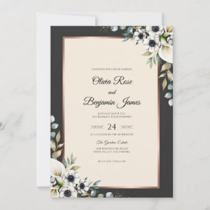 Invitation Mariage Anémone Champagne Charbon