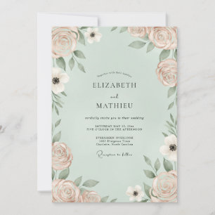 Invitation Mariage Anémone Champagne Menthe