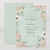 Invitation Mariage Anémone Champagne Menthe (Devant / Derrière)