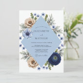 Invitation Mariage Anémone Champagne Navy (Debout devant)