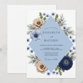 Invitation Mariage Anémone Champagne Navy (Devant / Derrière)