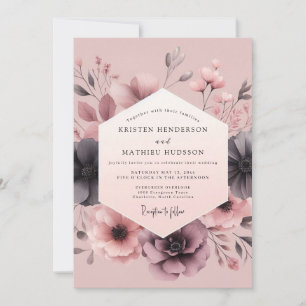 Invitation Mariage Anémone Charbon de Bois Rose