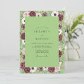 Invitation Mariage Anémone Chartreuse Bordeaux (Debout devant)