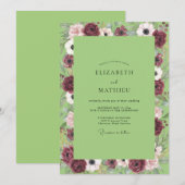 Invitation Mariage Anémone Chartreuse Bordeaux (Devant / Derrière)