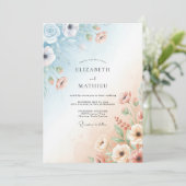Invitation Mariage Anémone Ciel Pêche (Debout devant)